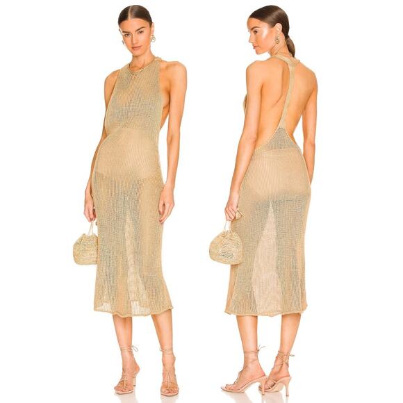Savannah Morrow Rubina Midi Dress Crochet Knit Pima Cotton Coverup Cafe Size XS - Picture 1 of 11